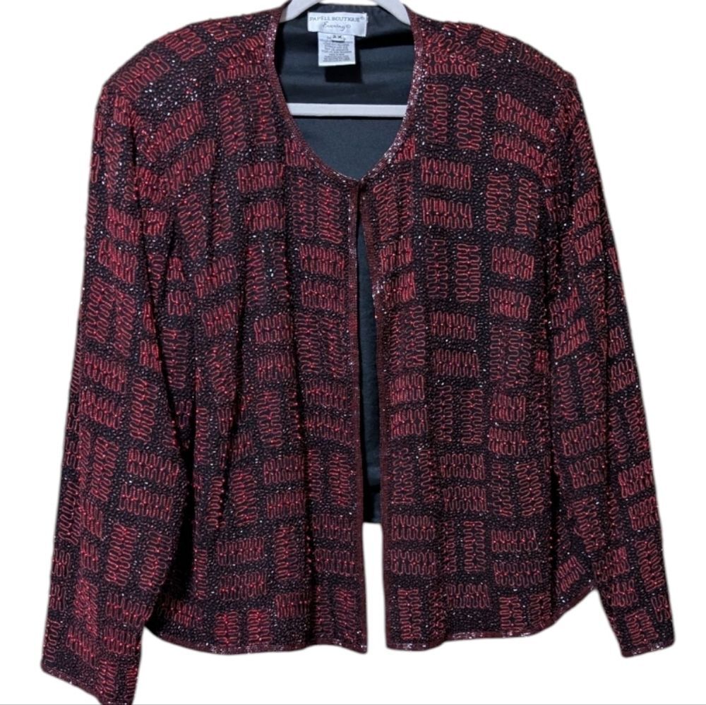 Vintage Papell Boutique Blazer Size 2X Silk Fully Beaded Shoulder Pads